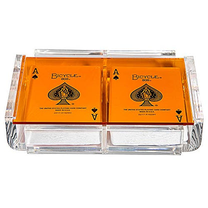 Modern Elegant Playing Card Deck Holder Tray with 2 Decks of Playing Cards in Unique Stylish Deluxe Acrylic Box with Color lid (Orange) - color: Orange