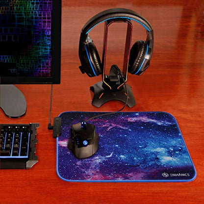 ENHANCE Small Mouse Pad with LED Lighting (13.3 X 10.8 inches) - Gaming Mouse Pad Desk Mat with 7 Color Options, 3 Lighting Effects, Smart Control Button, Non-Slip Rubber Grip - Galaxy - color: Galaxy and Purple