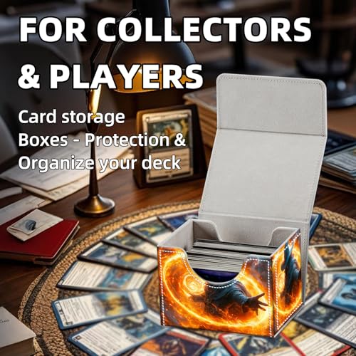 Trading Card Storage Box, Holds 100+ for MTG Cards, PU Leather with Magnetic Closure, Blue Hat Mage with Swirling Fire Magic Durable Deck Box for Magic the Gathering, Trading Card Games - color: Blue Hat Mage with Swirling Fire Magic