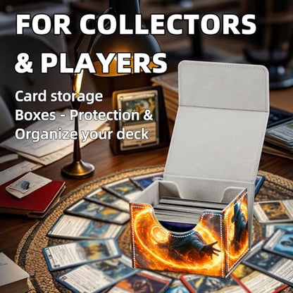Trading Card Storage Box, Holds 100+ for MTG Cards, PU Leather with Magnetic Closure, Blue Hat Mage with Swirling Fire Magic Durable Deck Box for Magic the Gathering, Trading Card Games - color: Blue Hat Mage with Swirling Fire Magic