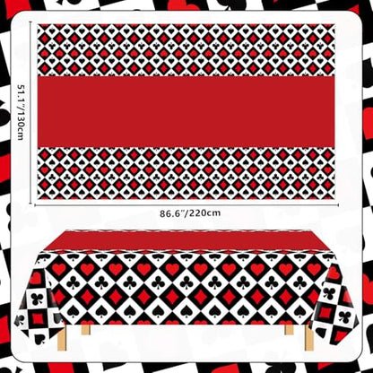 6Pcs Poker Tablecloth Casino Theme Party Tablecloth Las Vegas Table Cover Playing Card Casino Night Party Table Cloths Poker Theme Decor of 51X86IN