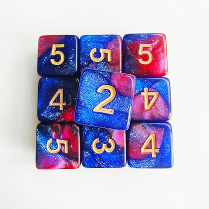 10 Pieces Polyhedral D6 Dice Set, 6 Sided Dice 16mm Square Edge Dice for RPG MTG DND Table Games (Red Blue) - color: Red Blue