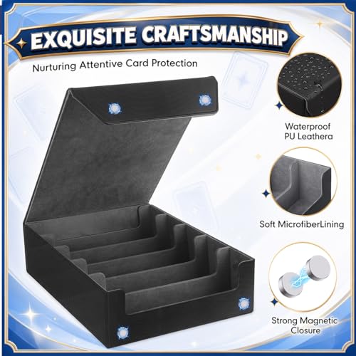 Novabright 4500+ Trading Card Storage Box 5-row with Handle, Storage Box Holds 4500+ Cards with Magnetic Lid, Includes 24 Dividers & 5 Separators Organizer Case Compatible with Mtg Tcg Sport Card