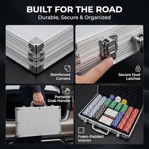 HEITOK Poker Chip Set - Classic 300PCS Poker Set with Aluminum Case, 11.5 Gram Casino Chips for Texas Holdem Blackjack Gambling | 2-8 players, custom stakes, 2 decks, 5 dice, dealer and small/big blind buttons, Blackjack, card game nights - size: 300 blan