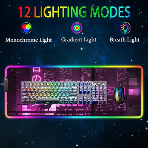 RGB Gaming Mouse Pad, Large Mousepad with Led Light, Gaming Accessories Keyboard Pad for Desk, Non-Slip Rubber Base Big Mouse Mat for Gamer, 31.5 X 11.8 Inch, Purple Anime - color: 13 Purple Anime