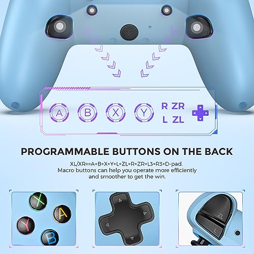 ECHTPower Switch 2 Pro Controller with Hall Effect Joysticks, One-Key Wake-Up for Switch 2, Wireless Controller for Switch 2/Switch/Lite/OLED, Turbo Button, 4 Back Buttons, RGB Lighting, 3.5mm Jack, Dual Vibration, 6-Axis Gyro - color: Blue