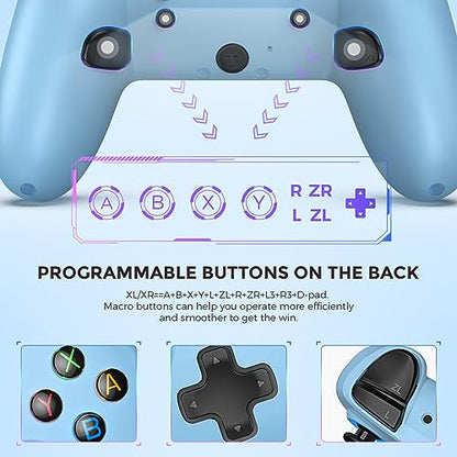 ECHTPower Switch 2 Pro Controller with Hall Effect Joysticks, One-Key Wake-Up for Switch 2, Wireless Controller for Switch 2/Switch/Lite/OLED, Turbo Button, 4 Back Buttons, RGB Lighting, 3.5mm Jack, Dual Vibration, 6-Axis Gyro - color: Blue