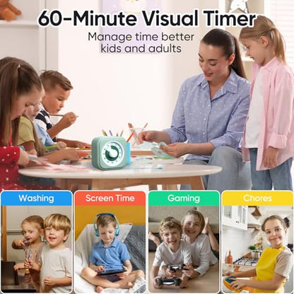 60 Minute Visual Timer for Kids, Silent Countdown Clock, Time Management Tool for Homeschool Study Supplies, Classroom, Home, Kitchen, Desk (Green) - color: Green