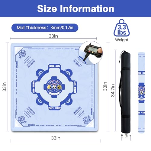 Mahjong Mat, 33"x33" American Mahjong Table Mat Set with Rules (Light Blue) | Noise Reduction Non-Slip Mah jongg Mat for Table (Carrying Bag & 3 Dice) for Mahjong Tile Games, Cards, Poker, Dominoes/Board - color: Light Blue