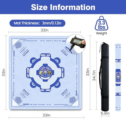Mahjong Mat, 33"x33" American Mahjong Table Mat Set with Rules (Light Blue) | Noise Reduction Non-Slip Mah jongg Mat for Table (Carrying Bag & 3 Dice) for Mahjong Tile Games, Cards, Poker, Dominoes/Board - color: Light Blue