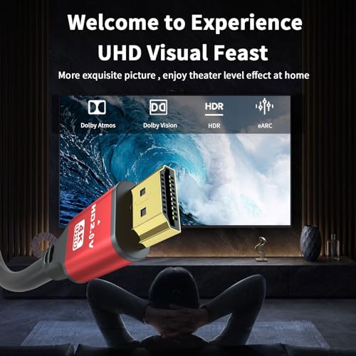 25FT Long HDMI Cable 4K60Hz, High Speed 4K HDMI Cable with Gold Plated Connectors, Red Aluminum Housing, for Projector, 4K TV, Home Theater, Wall Installation, Ceiling Mount, Living Room Setup. - size: 25FT