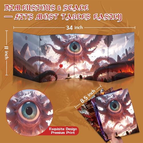 Byhoo DM Screen 2 PCS for D&D 5E - Immersive DND DM Screen Accessories - Magma Colossus & Crimson Dragon Lord, Dry Erase Surface with Stands, Portable Tri-Fold A4 Size for Player's Handbook - style: Monstrous Lords - 2PCS:Magma Colossus & Crimson Dragon L
