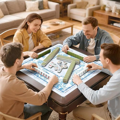 Mahjong Mat with Black Carrying Bag, 31.5"x31.5" Anti-Slip Noise Reduction Gaming Mat for Mahjong, Poker, Board Games, 3 Dice & Black Storage Bag - color: White