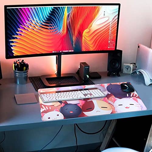 Large Gaming Mouse Pad with Stitched Edges,[27.5x11.8In] Extended Mouse Pad with Non-Slip Natural Rubber Base for Gamer/Desktop/Office/Home (70x30 Cat) - color: 70x30 Cat