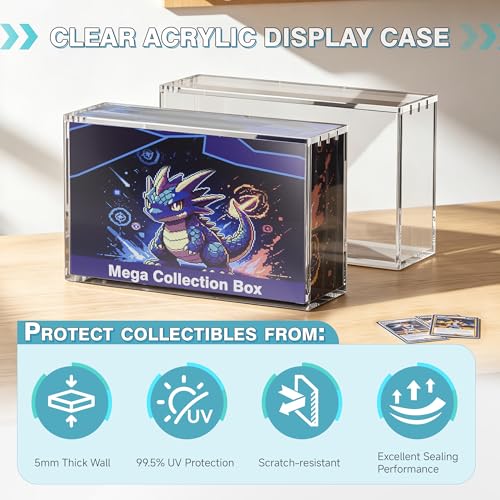 Clear Acrylic Display Case,Stackable Storage Box with Magnetic Closure,Compatible with Mega Charzrd X ex UPC and 151 UPC,Ideal for Showcasing Collectibles(Mega,3 Pack) - size: Mega