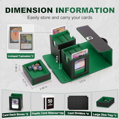 MTG Card Storage Box, 3 In 1 Graded Carrying Deck Box, 2PCS Commander Deck Boxes with Dice Tray, Removable Box Lid with Handle Black/Green - color: Black/Green, size: 3 IN 1 + Handle