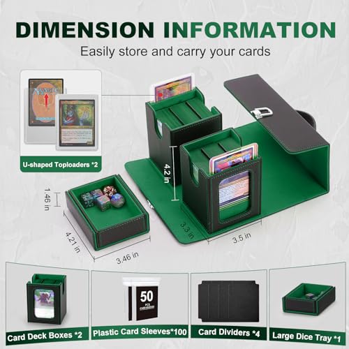 MTG Card Storage Box, 3 In 1 Graded Carrying Deck Box, 2PCS Commander Deck Boxes with Dice Tray, Removable Box Lid with Handle Black/Green - color: Black/Green, size: 3 IN 1 + Handle