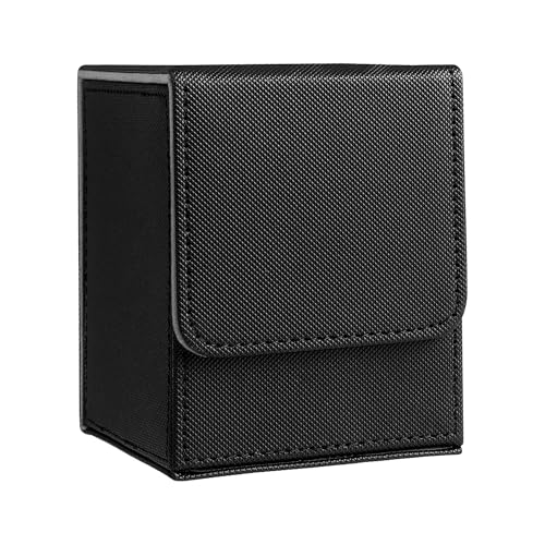 MTG Deck Box with 2 Dividers, Large Capacity Commander Deck Box Fits 100+ Double-Sleeved Cards, PU Leather Card Case Compatible with Magic Commander YuGiOh TCG CCG, Black - color: Black 01, size: Vertical, 100 Double-sleeved Cards