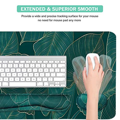 Ergonomic Large Mouse Pad and Keyboard Wrist Rest, Desk Pad for Keyboard and Mouse, 4-in-1 Large Gaming Mouse Pad with Wrist Support for Home Office Study Game-Green Leaves - color: Green Leaves