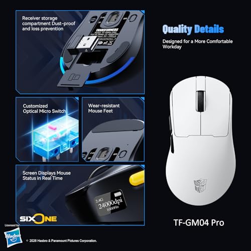 Transformers Gaming Mouse GM04 Pro, Wireless Gaming Mouse Tri-Mode Bluetooth/2.4G/Wired, 53g Ultra-Light, 24,000 DPI PAW3311 Sensor, RGB, 1000Hz, Rechargeable PC Gaming Mouse (White) - color: White