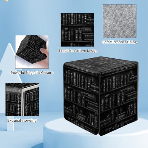 Card Deck Box for MTG Commander,Collectible Trading Storage Box Fits 120+ Single Sleeved Cards Magnetic Case PU Leather for Magic Commander TCG CCG MTG,Art Black Bookshelf - color: Art Black Bookshelf