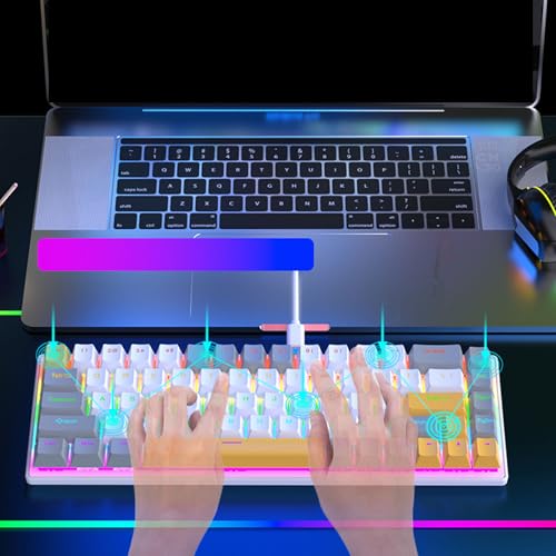Zopsc 60 Percent Mechanical Gaming Keyboard, 68 Keys Compact RGB Backlit Blue Switches, Wired Keyboard for PC Laptop Typing - color: Yellow Gray White