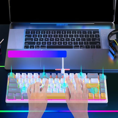 Zopsc 60 Percent Mechanical Gaming Keyboard, 68 Keys Compact RGB Backlit Blue Switches, Wired Keyboard for PC Laptop Typing - color: Yellow Gray White