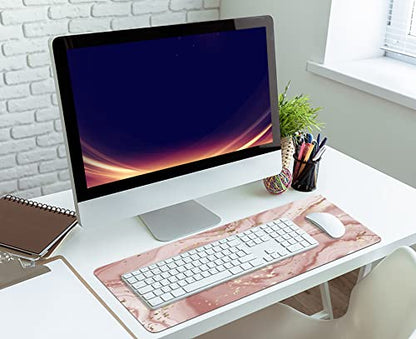 Liquid Marble Desk Mat,Abstract Marble with Gold Splatter Gaming Mouse Pad,Large Non-Slip Rubber Base Mousepad with Stitched Edges,Waterproof Mouse Mat Desk Pad for Office Game Home 35.4x15.75 in - color: Abstract Marble With Gold Splatter