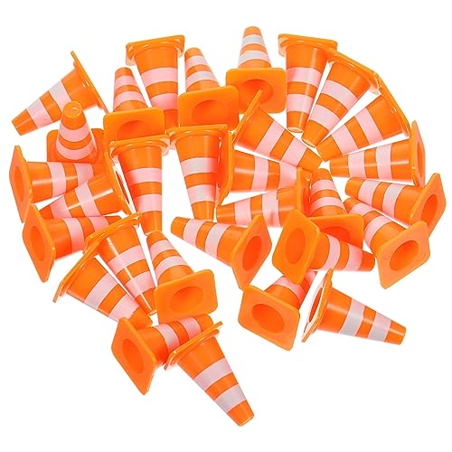 30Pcs Mini Traffic Cones, 1in Mini Cones Orange Small Roadblock Construction Signs, Tiny Traffic Toys Training Scene Roadblocks, Multifunctional Race Decor Building Theme Cars Party Favors