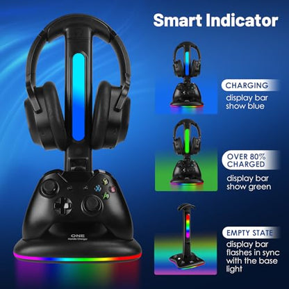 Controller Charger with RGB Headphone Stand & 2X6660mWh Battery Packs for Xbox Series X/S/One/One S/X, XSX Controller Charger Station, Headset and Controllers Stand Holder - size: Xbox Dual Charger with 2 Batteries