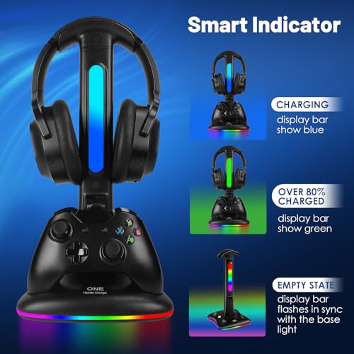 Controller Charger with RGB Headphone Stand for Xbox Series X/S/One/One S/X, XSX Controller Charger Station, Headset and Controllers Stand Holder for Xbox, Gaming Gifts for Gamers Men - size: Dual Charger for Xbox