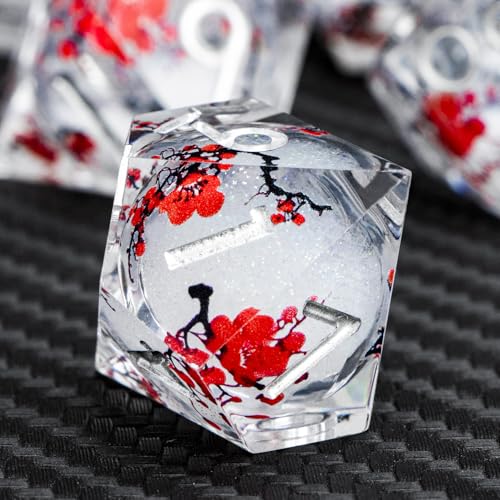 ARUOHHA DND Resin Dice Plum Blossom Liquid Core White Sharp Edge Dragons Polyhedral Dice Set with Gift Box, Compatible with D&D Role Playing Game Dungeons D and D Dice Set D20 D12 D10 D6 - color: Flower&silvery White