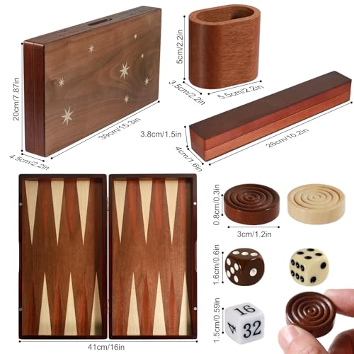 Handcrafted Wooden Backgammon Set - 16x15.3inch, Oversized Pieces, Intricate Carvings, Premium Travel Game Board for Adults & Kids (Star) - style: Upgraded Star 39x40CM