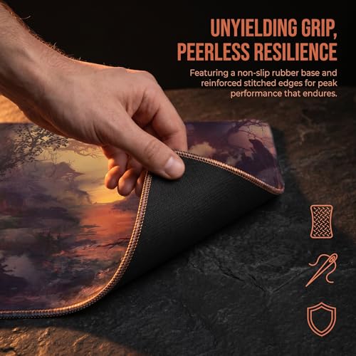 XXL Gaming Mouse Pad 23.6x11.8 inch, Nightfall Lone Warrior Anime Theme Desk Mat, Twilight Ashes Scene Large Mousepad,Fantasy Artistic Keyboard Mouse Mat (Twilight Embers) - color: Twilight Embers