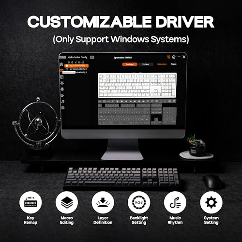 MechLands EPOMAKER TH108 Full Size Mechanical Keyboard, Wireless Gaming Keyboard, 8000mAh Battery, Creamy Gasket, 108 Keys, Hot Swap, Custom Driver, RGB Backlights (Black, Sea Salt Silent Switch) - color: Black, size: Sea Salt Silent Switch