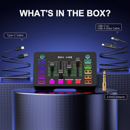 4K Video Capture Card with Audio Mixer, 1080P 60fps Streaming, 4K Zero-Latency Loop Out, XLR/48V Phantom Power, Voice Changer, RGB, 4 Faders, Plug & Play for Gaming/Podcast/Recording