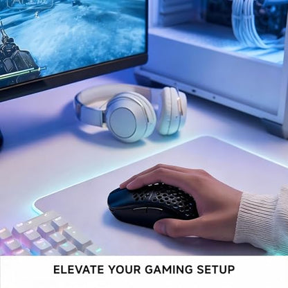 TMKB Wireless Gaming Mouse, 24000 DPI, 180-Hour Battery, Black | Optical Sensor, 90g Ergonomic Honeycomb Design, 6 Programmable Buttons, RGB Strip, 2.4GHz, BT5.2 and USB-C Wired Connectivity - color: Black, size: Wireless