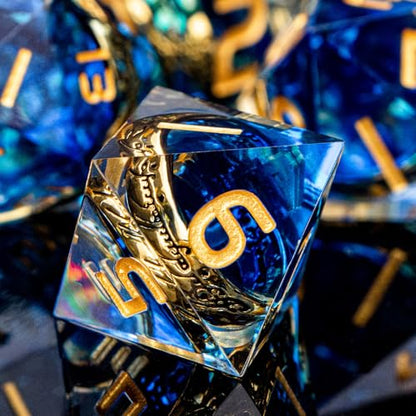 Magic Golden Ring DND Dice Set Sharp Edge Red Resin Dice with Box, for use with RPG D&D Tabletop Games Lord D and D Polyhedral Dice Set - color: Ring - Blue-1