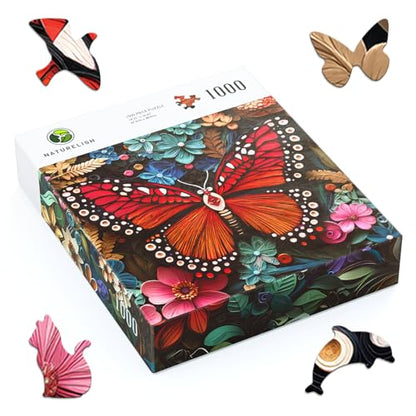 1000 Piece Jigsaw Puzzle for Adults, Butterfly Puzzle | Butterfly Paper-Cutting Art with Unique-Shaped Pieces and Vibrant Floral Details, 26.6 x 19.2 in - color: Butterfly Blooms