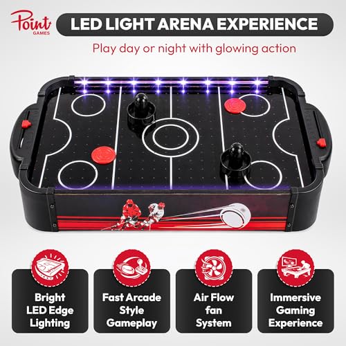 Air Hockey Game with LED Lights, Portable Tabletop Air Hockey Game & Gift for Kids & Family Fun, Air Hockey Table Game with 2 Pushers 2 Pucks, Compact Arcade Style Indoor Sports Toy for Home