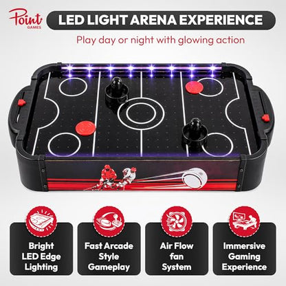 Air Hockey Game with LED Lights, Portable Tabletop Air Hockey Game & Gift for Kids & Family Fun, Air Hockey Table Game with 2 Pushers 2 Pucks, Compact Arcade Style Indoor Sports Toy for Home
