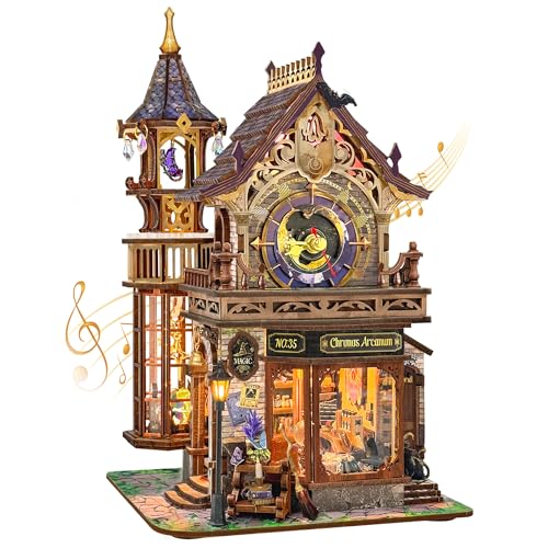 3D Wooden Puzzle for Adults, DIY Miniature House Kit with 3 - Mode Interactive Micro - World Model, Great for Gifting, Relaxation & Decor- Time Magic Club (SQ-71) - color: Time Magic Club