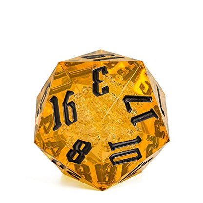 55mm 20 Sided DND Dice, Giant D20 D&D Polyhedral Dice Large D20 with Die Gift Box for Dungeons and Dragons, RPG Table Games (Transparent Orange Bubbles) - color: Transparent Orange Bubbles
