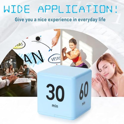 Gravity Sensor Flip Cube Timer Countdown Reminder Doing Time Management for Kitchen, Bedroom, Office, Living Room, Desk 15-20-30-60 Minutes (Blue) - color: Blue