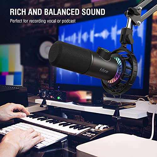 FIFINE USB Gaming Microphone, RGB Dynamic Mic with Tap-to-Mute & Headphone Jack, Plug & Play Cardioid Mic for PC PS4/5, Streaming Podcast Twitch YouTube Discord - for Gamers and Youtubers - K658