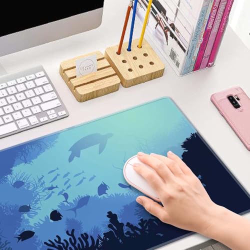 Blue Ocean Big Turtle Gaming Mouse Mat, XL 31.5 x 11.8 Inch Ocean Theme with Turtle Design, Extended Long Thin Desk Pad for Keyboard Mice, Thin Blue Mouse Pad - color: Blue Ocean Big Turtle