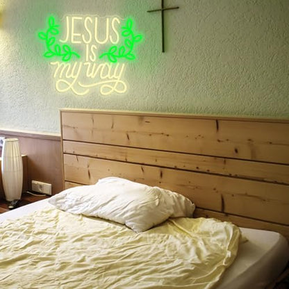 Jesus Is My Way Neon Sign Dimmable Led Jesus Quote Sign Christian Letter Light Sign for Bedroom Christ Church Easter Wedding Decor - style: Jesus Is My Way