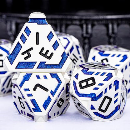 Metal DND Sci-fi Dice Set 7PCS Stripe Polyhedral Dice for Dungeons Dragons RPG Role Playing Game, Glitter D and D Dice with Gift Box D6 D8 D10 D12 D20 (Silver Blue) - color: Silver Blue