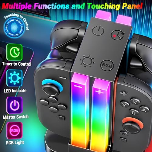 Switch 2 Controller Charger Dock Compatible with Nintendo Switch 2 with 6 RGB Light Modes & Timer Function, Charger Station with Type-C Cable - size: 5.5''