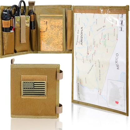 Military Map Case & Tactical Map Pouch with MOLLE, Waterproof TPU Holder | 13"x10" Clear Viewing Area, Foldable Design, 1000D Oxford, Land Navigation Kit for Hiking & Patrol - color: Khaki